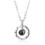 I Love You Necklace, 100 Languages Projection on Round Onyx Pendant