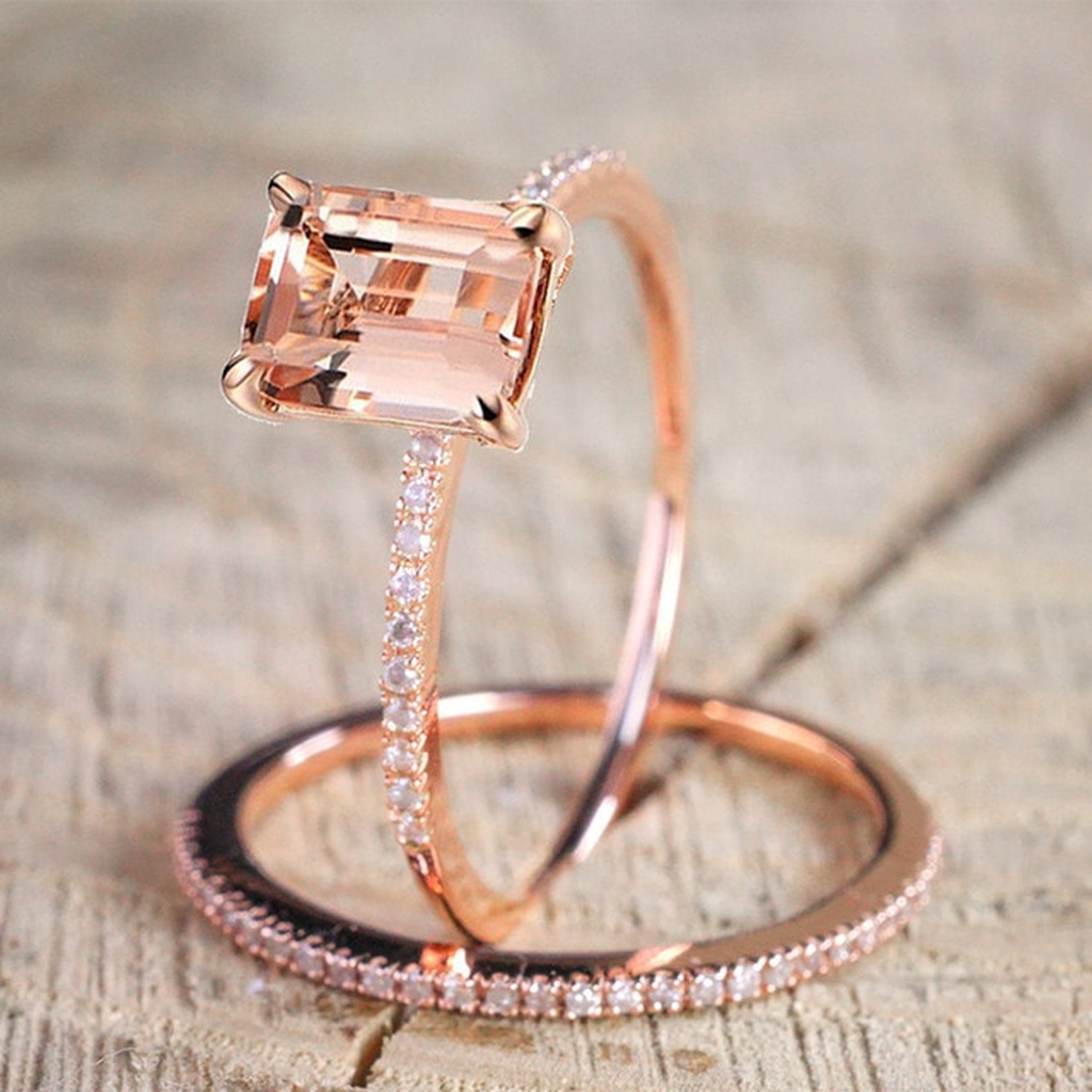 2pce Rose Gold Wedding and Engagement Set