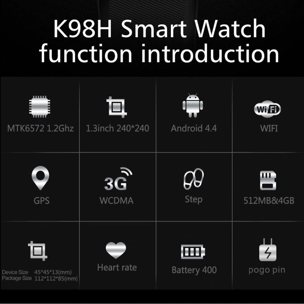Wifi Enabled 1.2GHz Dual Core 4G Fitness Tracking Smart Watch
